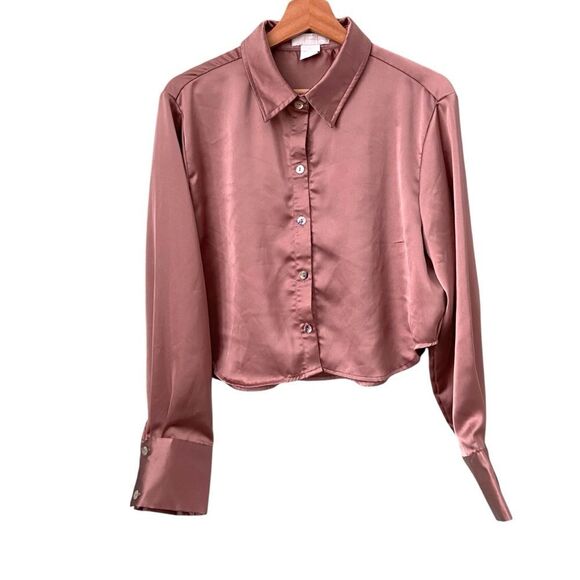 Vintage Life Elegant Old Rose Pink Front Button Crop Blouse in Size XL - Picture 1 of 6
